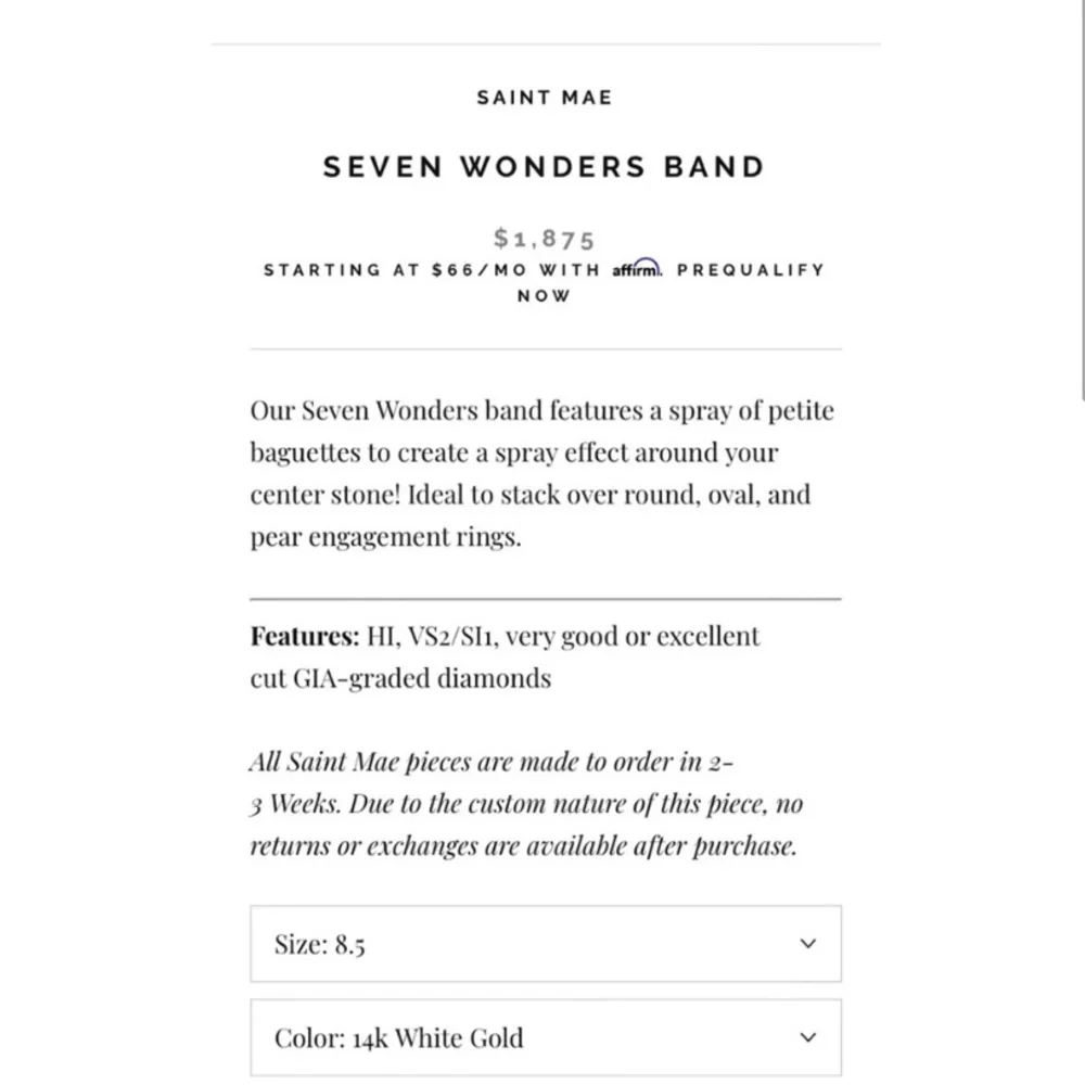Saint Mae Seven wonders diamond band BRAND NEW!!!